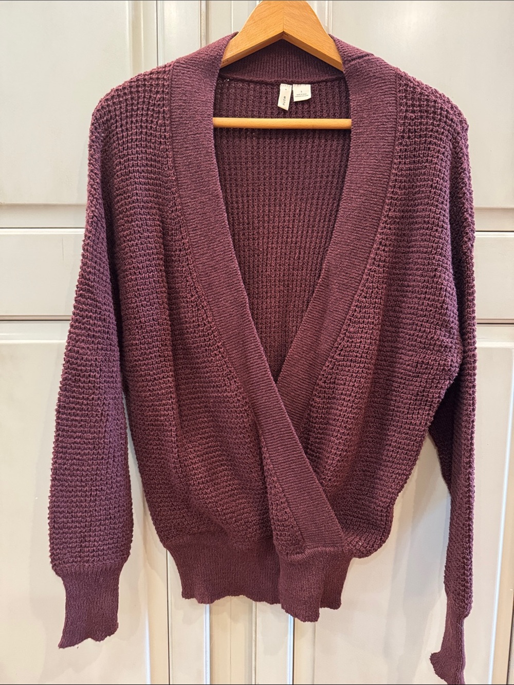 Anthro Moth Waffle-Knit Wrap Vneck Sweater - Plum